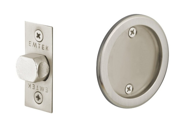 Emtek 2144US15 Round Passage Pocket Door Tubular Lock with Passage Strike Plate Satin Nickel Finish