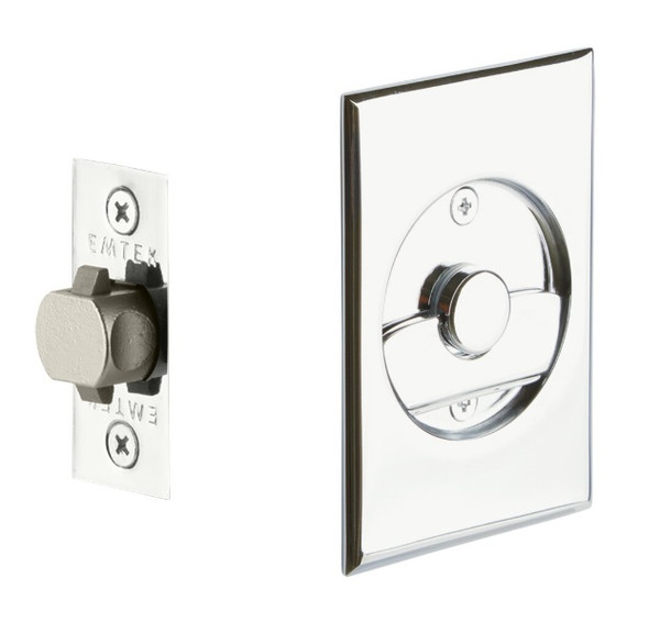 Emtek 2015US26 Rectangular Privacy Pocket Door Tubular Lock with Privacy Strike Plate and Dust Box Polished Chrome Finish