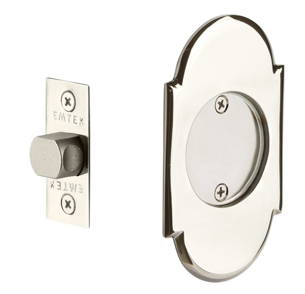 Emtek 2034US14 #8 Passage Pocket Door Tubular Lock with Passage Strike Plate Polished Nickel Finish