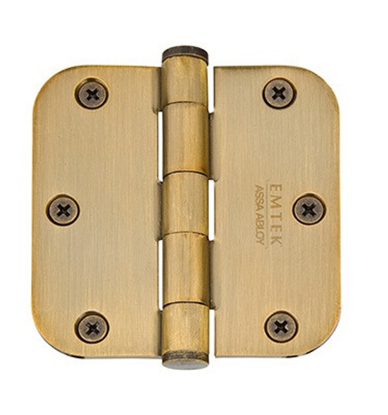 Emtek 92033US4 Satin Brass 3-1/2" 5/8" Radius Corner Heavy Duty, Plain Bearing Plated Steel Hinge