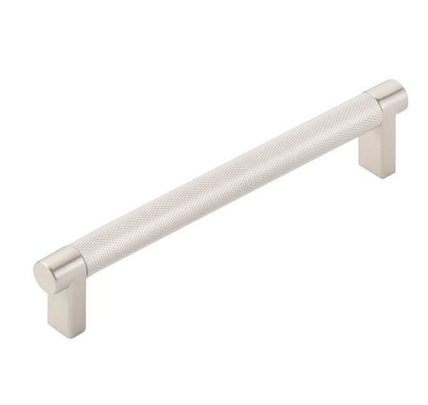 Emtek 84055.RECUS15.KNUS15 Rectangular Stem Knurled Cabinet Pull with 6" Center to Center Satin Nickel Finish