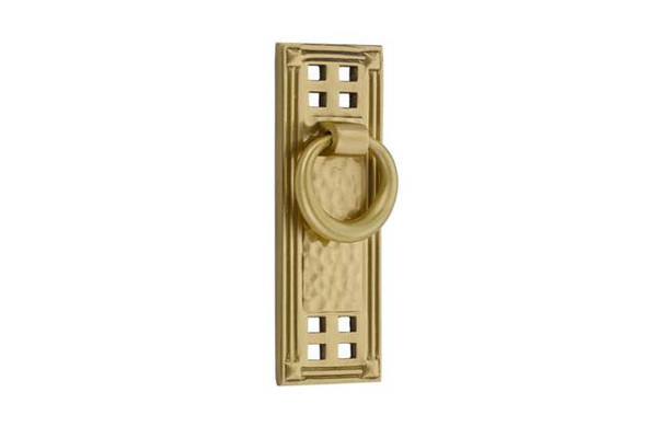 Emtek 86042US3NL Unlacquered Brass Arts & Crafts Brass Hammered Vertical Ring Pull