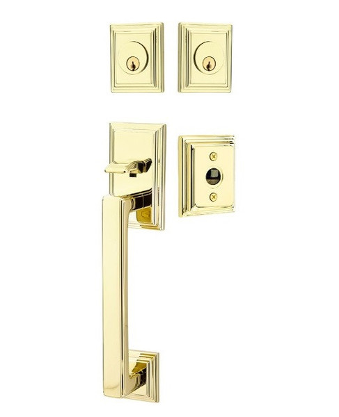 Emtek 4223US3NL Unlacquered Brass Hamden Brass Tubular Style Double Cylinder Entryset with Your Choice of Handle