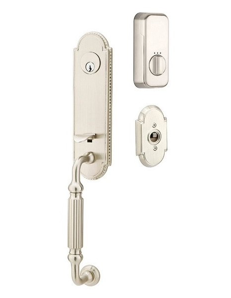 Emtek EMP4311XXXUS15 Orleans Style EMPowered™ Motorized SMART Lock Satin Nickel Finish with Your Choice of Handle Emtek EMP4311XXXUS15 Orleans Style EMPowered™ Motorized SMART Lock Satin Nickel Finish with Your Choice of Handle