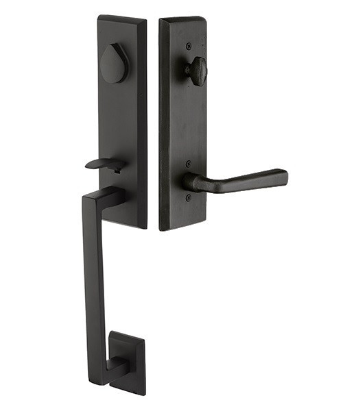 Emtek 452522FB Flat Black Sandcast Bronze Rustic Modern Rectangular Monolithic Style Double Cylinder Entryset with Your Choice of Handle