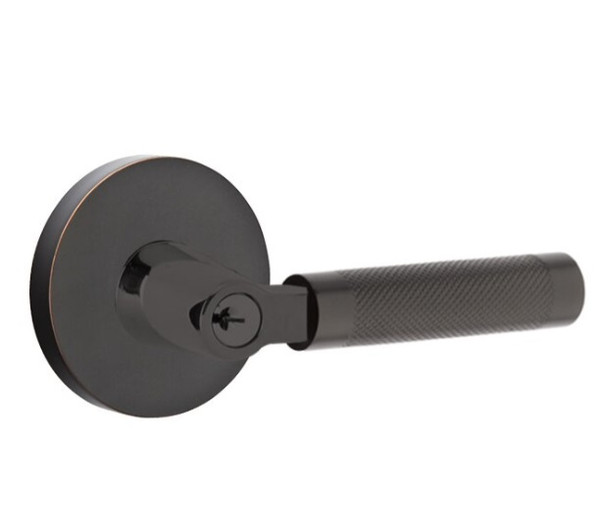 Emtek XXXXUS10B-KLSUS10B-KNUS10B-XX-FD Oil Rubbed Bronze Knurled Dummy Entry Lever with Your Choice of Rosette