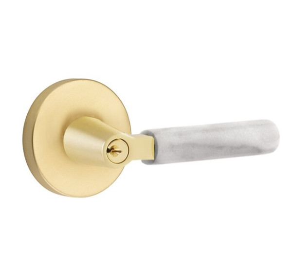 Emtek XXXXUS4-KLSUS4-MRWHUS4-XX-FD Satin Brass White Marble Dummy Entry Lever with Your Choice of Rosette