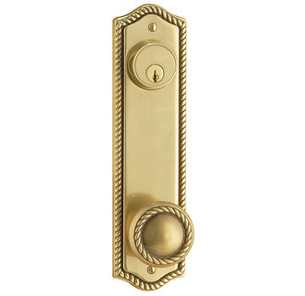 Emtek 7990US3NL Unlacquered Brass Rope Style 5-1/2" C-to-C Passage/Single Keyed Sideplate Lockset