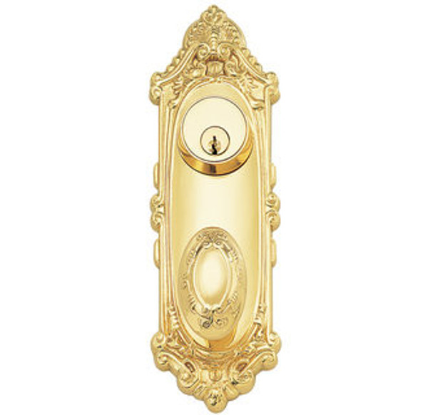 Emtek 8090US3NL Unlacquered Brass Victoria Style 3-5/8" C-to-C Passage/Single Keyed Sideplate Lockset