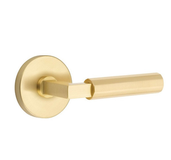 Emtek XXXX-LSFA-US4-PRIV Satin Brass L-Square Faceted Privacy Lever with Your Choice of Rosette