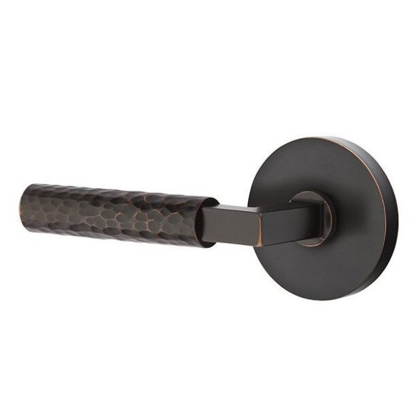 Emtek XXXX-LSHA-US10B-PASS Oil Rubbed Bronze L-Square Hammered Passage Lever with Your Choice of Rosette