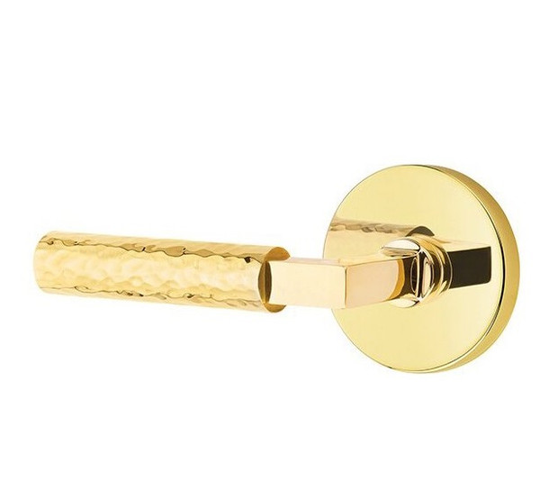 Emtek XXXX-LSHA-US3NL-PASS Unlacquered Brass L-Square Hammered Passage Lever with Your Choice of Rosette