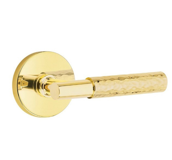 Emtek XXXX-TAHA-US3NL-PASS Unlacquered Brass T-Bar Hammered Passage Lever with Your Choice of Rosette