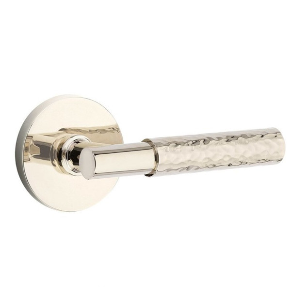 Emtek XXXX-TAHA-US14-PRIV Polished Nickel T-Bar Hammered Privacy Lever with Your Choice of Rosette