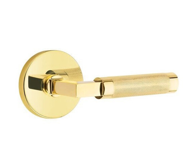 Emtek XXXX-LSKN-US3NL-PRIV Unlacquered Brass L-Square Knurled Privacy Lever with Your Choice of Rosette