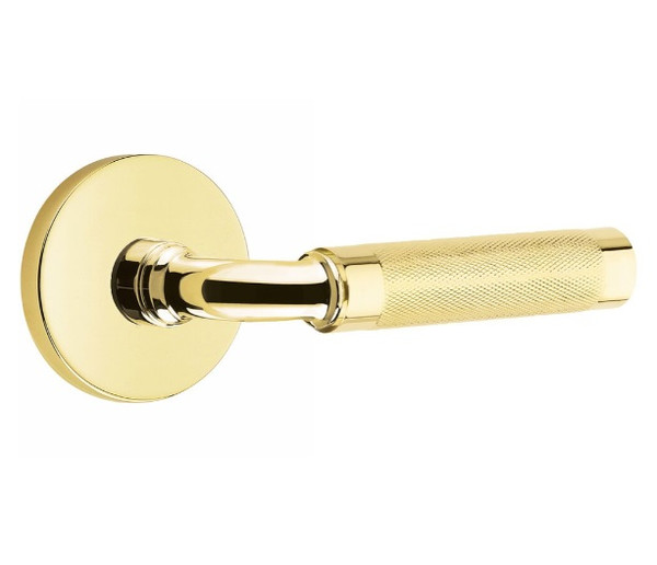 Emtek XXXX-RAKN-US3NL-PASS Unlacquered Brass R-Bar Knurled Passage Lever with Your Choice of Rosette