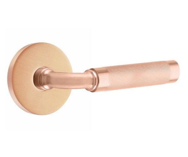 Emtek XXXX-RAKN-SRG-PHD Satin Rose Gold R-Bar Knurled Pair Half Dummy Lever with Your Choice of Rosette