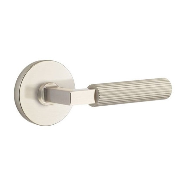 Emtek XXXX-LSSK-US15-PRIV Satin Nickel L-Square Straight Knurled Privacy Lever with Your Choice of Rosette