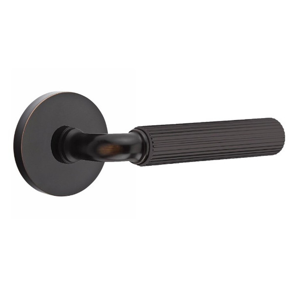 Emtek XXXX-RASK-US10B-PRIV Oil Rubbed Bronze R-Bar Straight Knurled Privacy Lever with Your Choice of Rosette