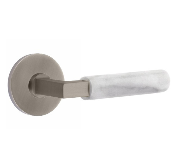 Emtek XXXX-LSMRWH-US15A-PASS Pewter L-Square White Marble Passage Lever with Your Choice of Rosette