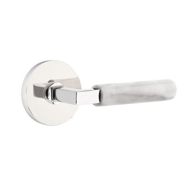 Emtek XXXX-LSMRWH-US26-PRIV Polished Chrome L-Square White Marble Privacy Lever with Your Choice of Rosette