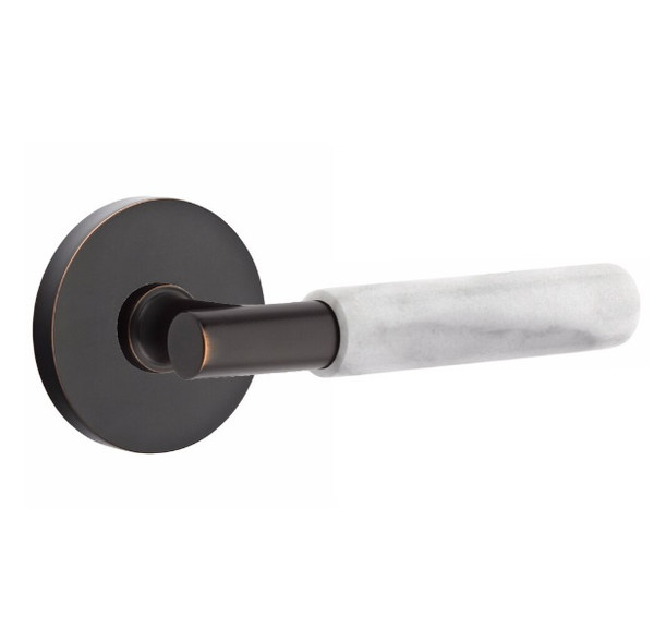 Emtek XXXX-TAMRWH-US10B-PASS Oil Rubbed Bronze T-Bar White Marble Passage Lever with Your Choice of Rosette