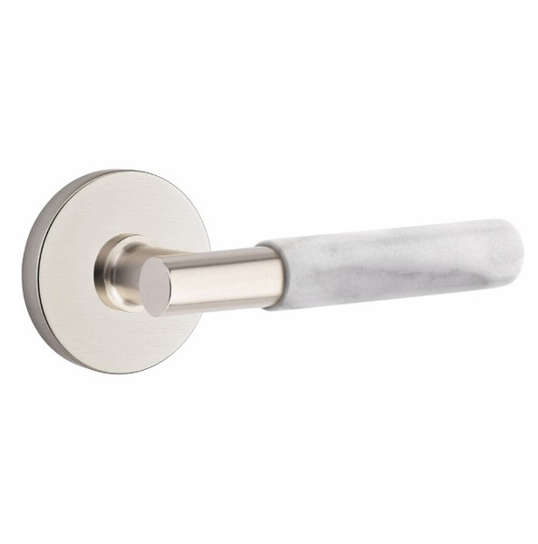 Emtek XXXX-TAMRWH-US15-PASS Satin Nickel T-Bar White Marble Passage Lever with Your Choice of Rosette