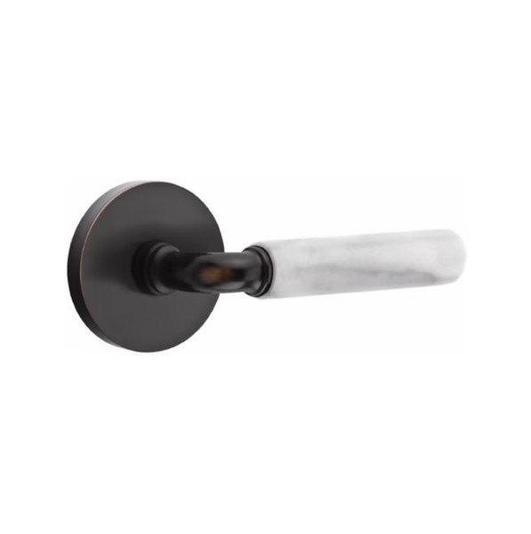 Emtek XXXX-RAMRWH-US10B-PASS Oil Rubbed Bronze R-Bar White Marble Passage Lever with Your Choice of Rosette