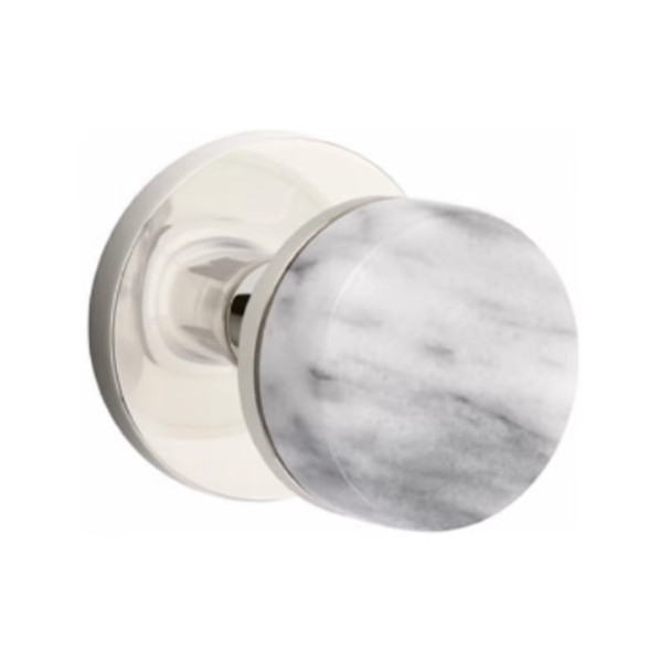 Emtek XXXX-CCMRKWH-US14-PASS Polished Nickel White Marble Passage Knob with Conical Stem and Your Choice of Rosette