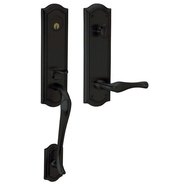 Baldwin 85337190RENT/LENT Satin Black Single Cylinder Bethpage Handleset with Bethpage Lever