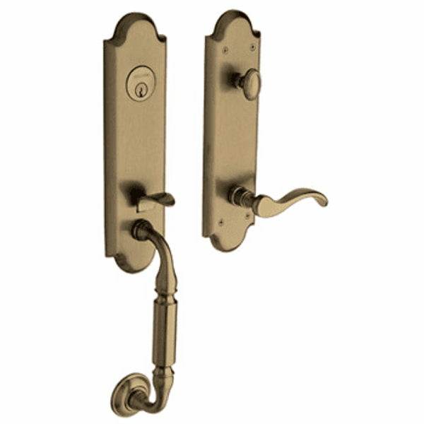 Baldwin 85350050RENT/LENT Satin Brass & Black Single Cylinder Manchester Handleset with Wave Lever