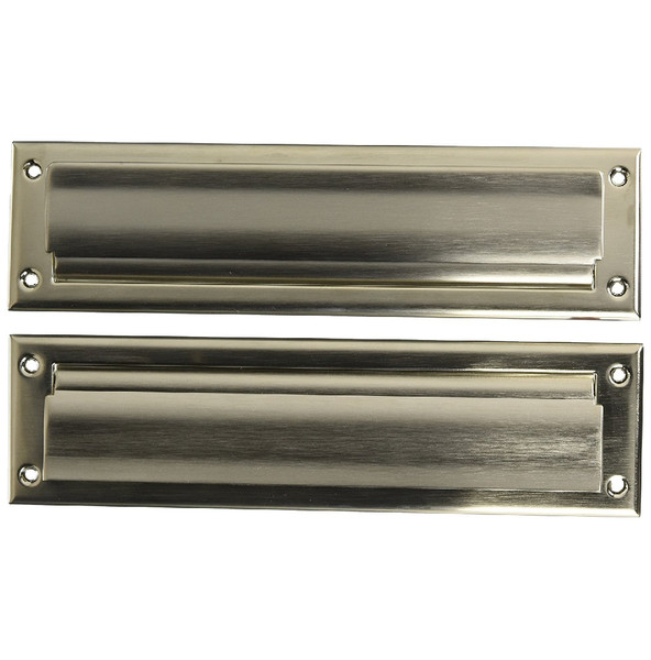 Baldwin 0014.056 Lifetime Satin Nickel 13” x 3.625” Letter Box Plate with Interior Plate