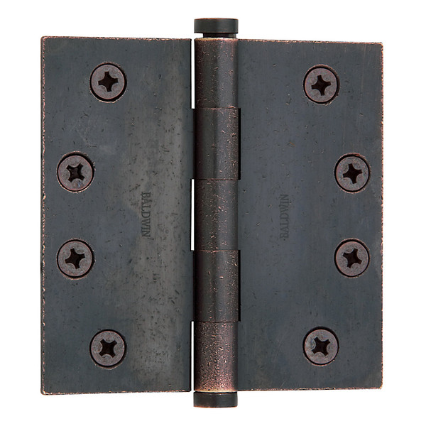 Baldwin 1045.402.I Distressed Oil Rubbed Bronze 4-1/2" x 4-1/2" Square Corner Brass Hinge