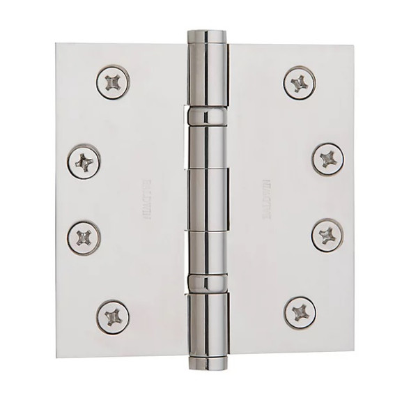 Baldwin 1041.055.INRP Lifetime Polished Nickel 4" x 4" (NRP) Square Corner Brass Ball Bearing Hinge