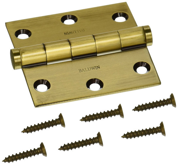 Baldwin 1030.060.I Satin Brass & Brown 3" x 3" Square Corner Brass Hinge