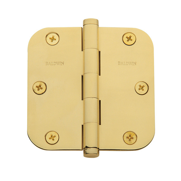 Baldwin 1135.003.I Lifetime Polished Brass 3-1/2" x 3-1/2" 5/8" Radius Corner Brass Hinge