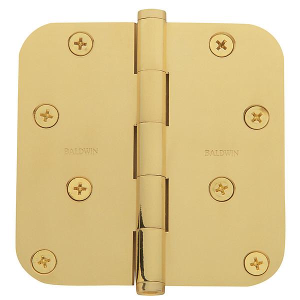 Baldwin 1140.031.I Non-lacquered Brass 4" x 4" 5/8" Radius Corner Brass Hinge