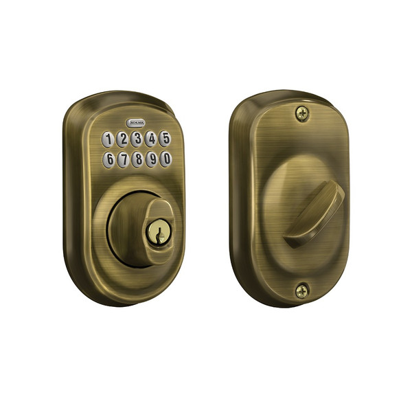 Schlage BE365PLY609 Antique Brass Plymouth Keypad Deadbolt Lock