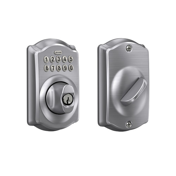 Schlage BE365CAM626 Satin Chrome Camelot Keypad Deadbolt Lock