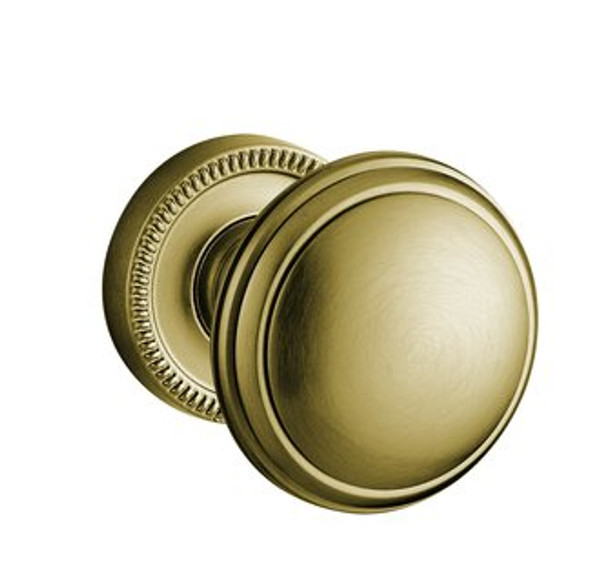 Baldwin 5069.060.FD.s Satin Brass & Brown Full Dummy 5069 Solid Brass Knob with Your Choice of Small Rosette