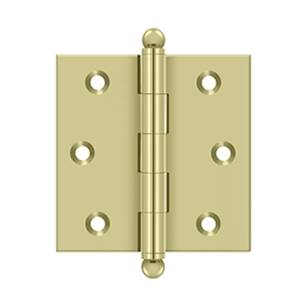 Deltana CH2525U3-UNL Unlacquered Brass 2-1/2" x 2-1/2" Square Corner Brass Cabinet Hinge