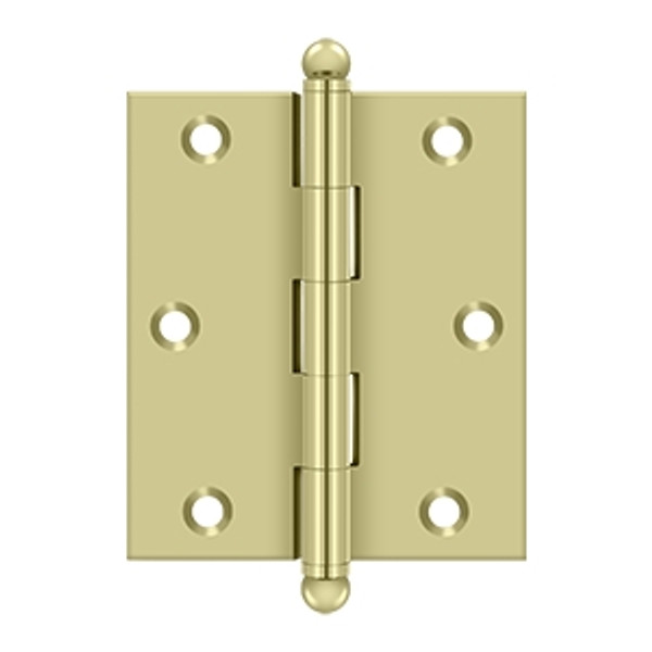 Deltana CH3025U3-UNL Unlacquered Brass 3" x 2-1/2" Square Corner Brass Cabinet Hinge