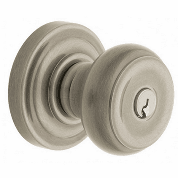 Baldwin 5210056FD Lifetime Satin Nickel Exterior Full Dummy Colonial Knob with 5048 Rose