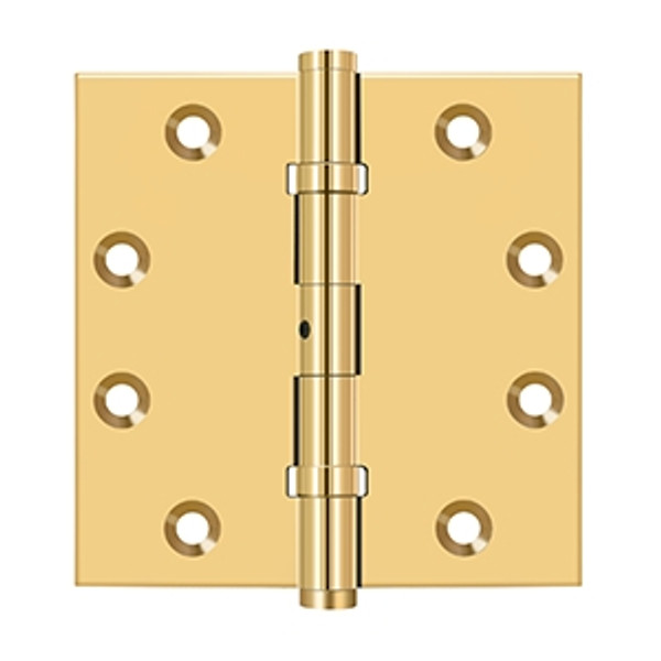 Deltana CSB45BB Lifetime Polished Brass 4 Ball Bearing 4-1/2" x 4-1/2" Square Corner Brass Hinge