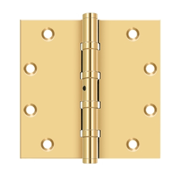 Deltana CSB55BB Lifetime Polished Brass 4 Ball Bearing 5" x 5" Square Corner Brass Hinge