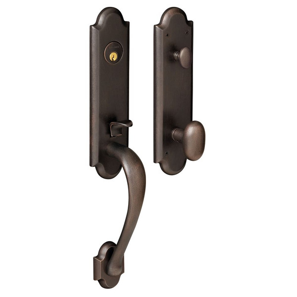 Baldwin 85354402FD Distressed Oil Rubbed Bronze Dummy Boulder 3/4 Handleset with Oval Knob