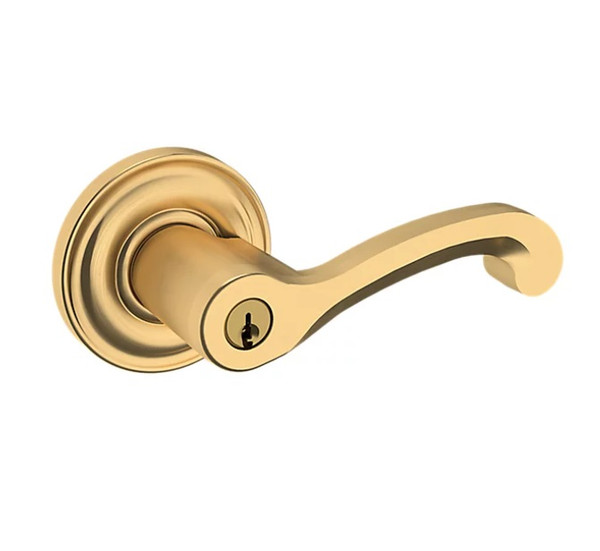 Baldwin 5245044RENT/LENT Lifetime Satin Brass Keyed Entry Classic Lever with 5048 Rose