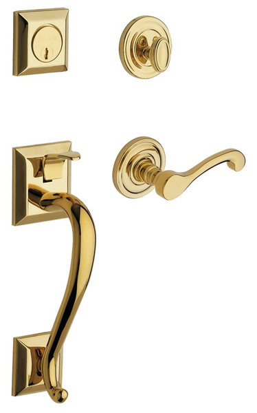 Baldwin 85320044RENT/LENT Lifetime Satin Brass Single Cylinder Madison Handleset with Classic Lever
