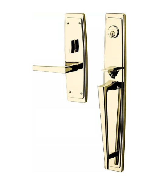 Baldwin 85397044RENT Lifetime Satin Brass Single Cylinder Palm Springs Full Handleset with L024 Lever (Right)