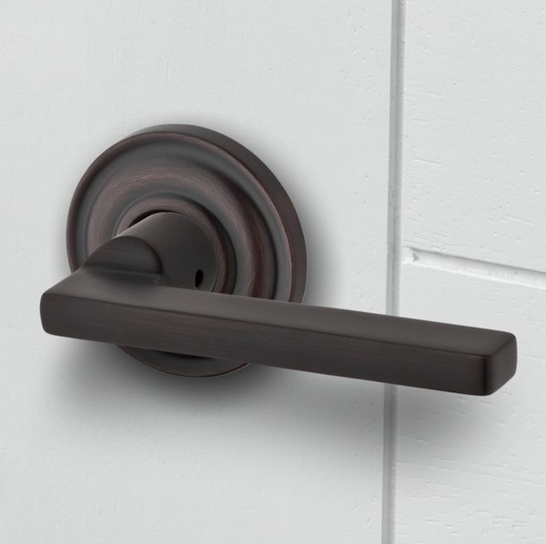 Baldwin Reserve PVSQUTRR190 Satin Black Privacy Square Lever with Traditional Round Rose